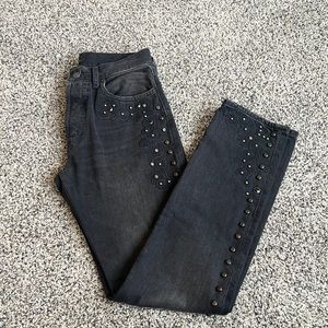 Polo The Callen high rise slim black studded embroidered button fly jeans.  26